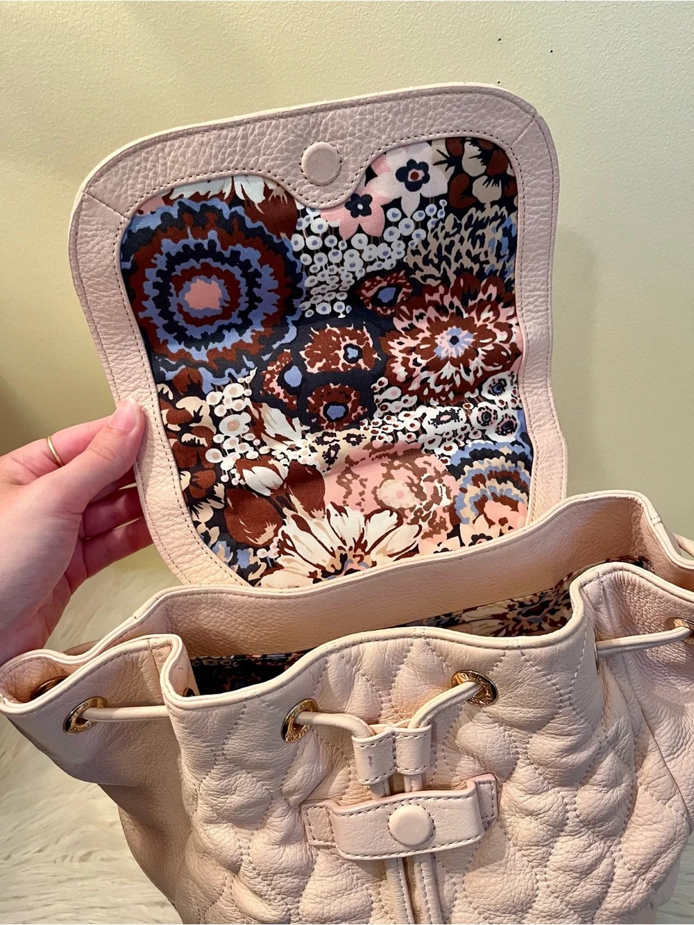 Vera Bradley Quilted Amy Pink Leather Backpack